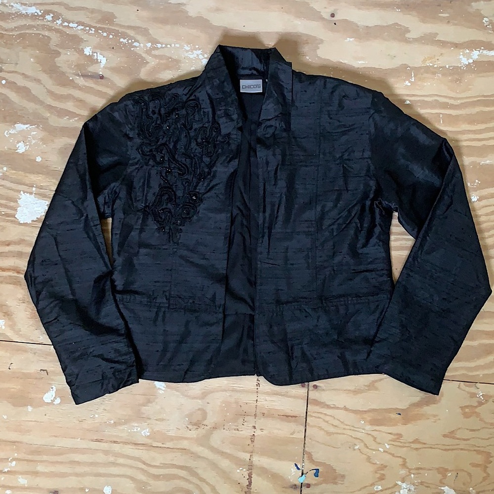 Chico’s Black Sequined Western Evening Jacket Sz 1